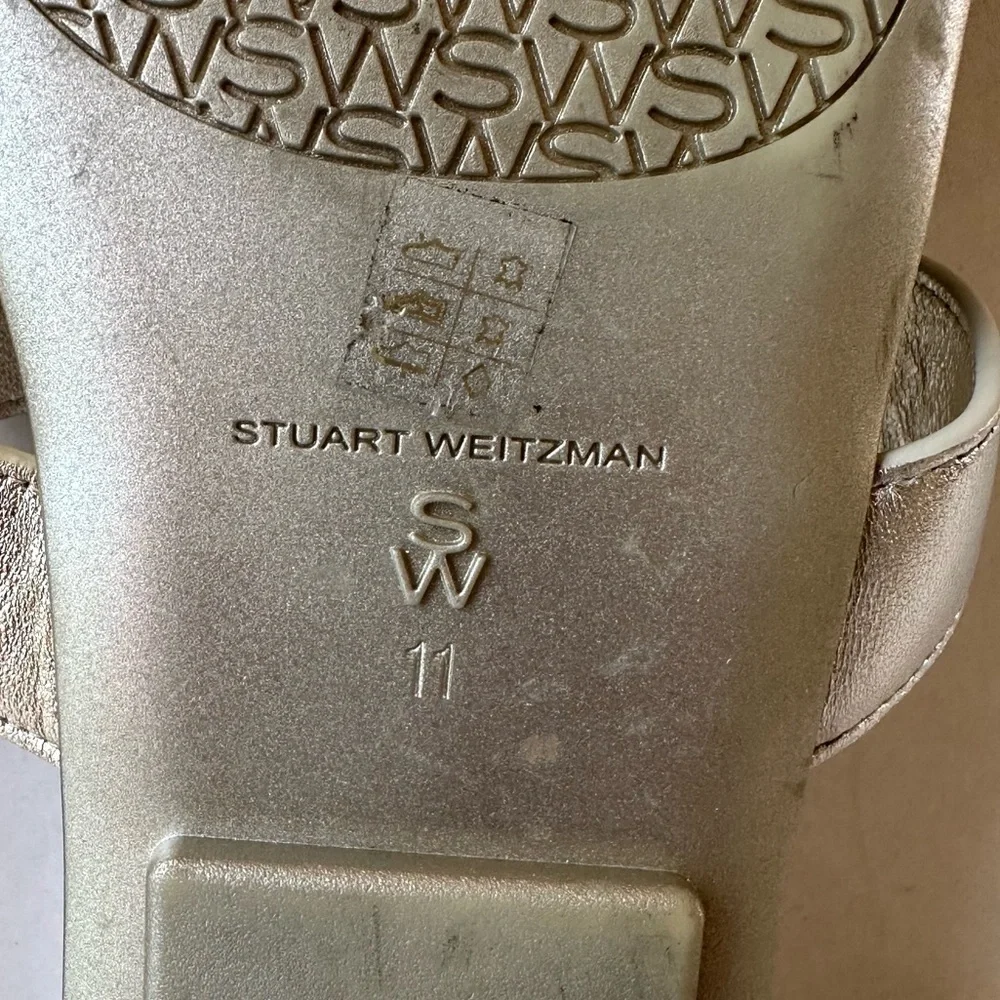 Stuart Weitzman “Ibiza” Silver/Gold Open Square Toe Slide Sandals Size 11 EUC!